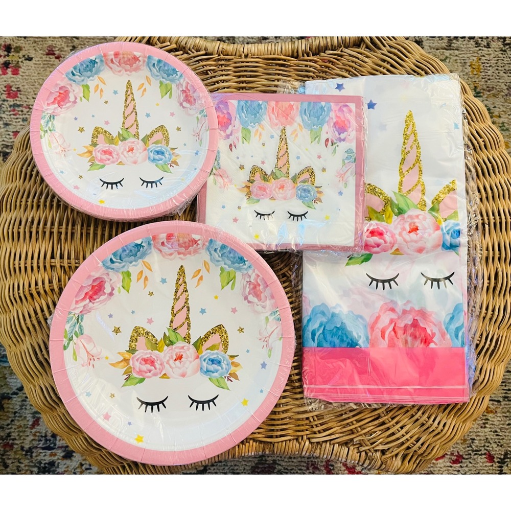 NEW Unicorn Party Supplies Set Plates Napkins Tablecloth Birthday Celebration